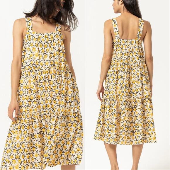 Lilla P Dresses & Skirts - Lilla P Peplum Seam Tiered Floral Tank Midi Dress Yellow XS